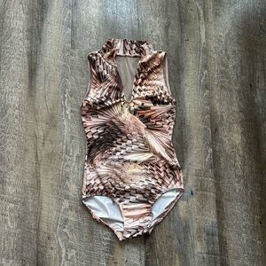 Beige Patterned Elevé Leotard S Small